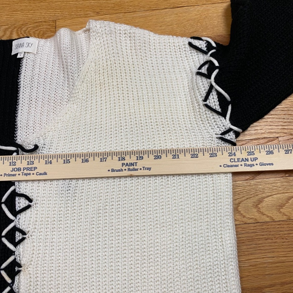 Sienna Sky‎ Split Knit Sweater Womens Small Black White Lace Up Grunge Edgy Alt - Picture 3 of 8